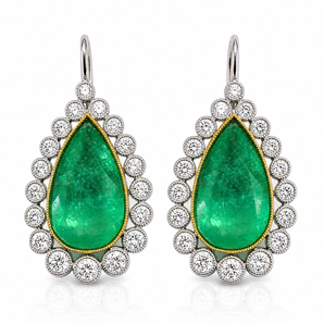 18kt White Gold Colombian Emerald & Diamond Earrings