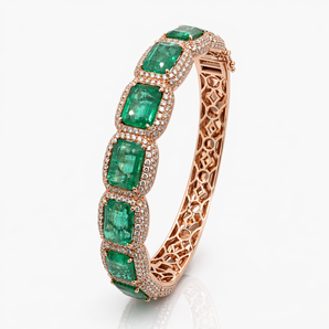 14kt Rose Gold Emerald & Diamond Bangle