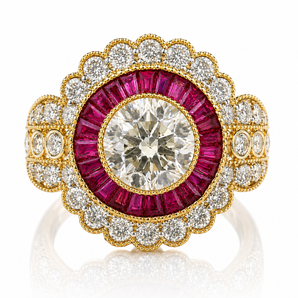 18ct Yellow Gold Diamond & Ruby Ring