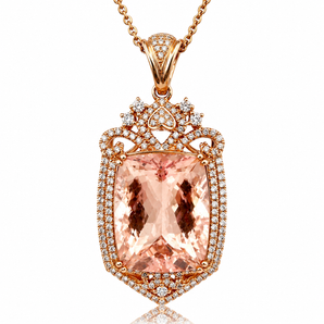 14kt Rose Gold Morganite & Diamond Pendant Necklace