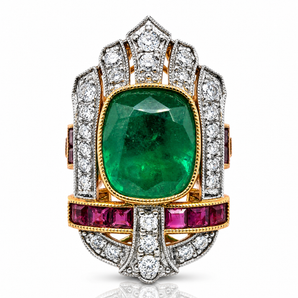 18kt Rose Gold Emerald, Ruby & Diamond Ring