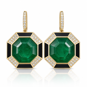 14kt Yellow Gold Emerald, Diamond & Onyx Earrings