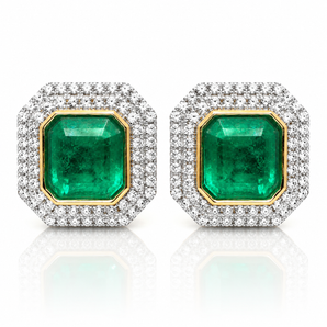 18kt Yellow Gold Colombian Emerald & Diamond Earrings