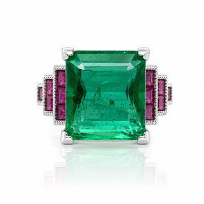 950 Platinum Emerald, Ruby & Diamond Ring