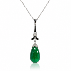 18kt White Gold Emerald, Diamond & Onyx Pendant Necklace