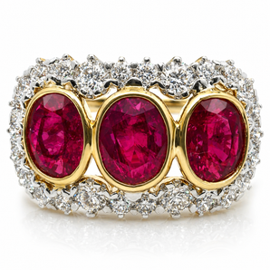 18kt Yellow Gold BURMESE Ruby & Diamond Ring (NO HEAT)