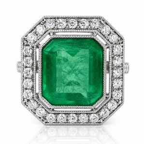 950 Platinum Colombian Emerald &  Diamond Ring