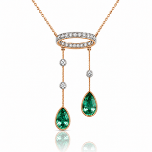 18kt Rose Gold Emerald & Diamond Pendant Necklace