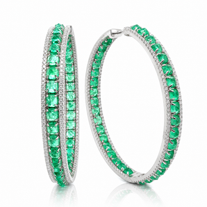 18kt White Gold Colombian Emerald & Diamond Earrings