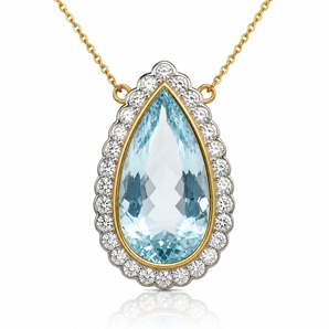14kt Yellow Gold Aquamarine & Diamond Pendant Necklace
