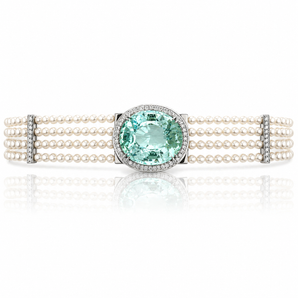 14kt White Gold Aquamarine, Diamond & Pearl Bracelet