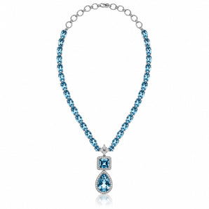 14kt White Gold Aquamarine & Diamond Necklace