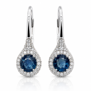 18kt White Gold Burmese Sapphire & Diamond Earrings