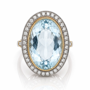 18kt Yellow Gold Aquamarine & Diamond Ring