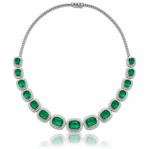 18kt White Gold Emerald & Diamond Necklace