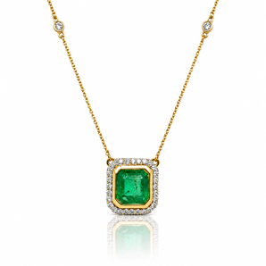 18kt Yellow & White Gold Colombian Emerald & Diamond Pendant Necklace
