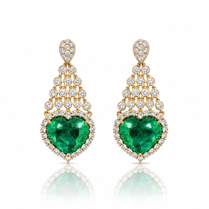 18kt Yellow Gold Colombian Emerald & Diamond Earrings