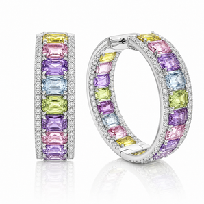 18kt White Gold CEYLON Sapphire & Diamond Earrings (NO HEAT)