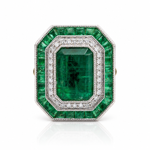 18kt Rose Gold Emerald & Diamond Ring